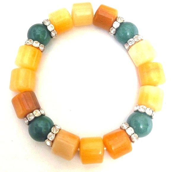 Bracelet Agate Jade Rhinestone on stretch cord - Picture 1 of 1